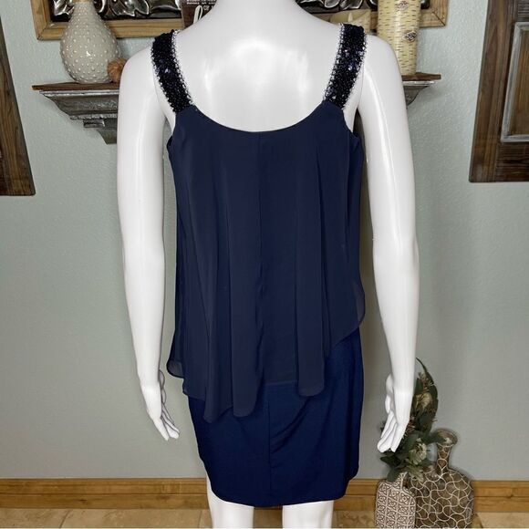 Enfocus Studio Navy Blue Pleated Dress Size 4 - Picture 3 of 15